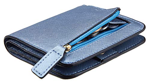 Toughergun Women’s Small Slim Leather Wallet with RFID Protection, Compact Bifold Mini Purse with Clear ID Window - color: CH Blue Gold