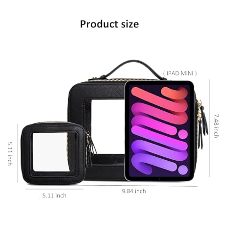 Clear Makeup Bag Set, Portable Travel Toiletry Bag Cosmetic Case for Women, Vegan Leather Make up Pouch Organizer Car Bag for Essentials (Mini+Large Black) - color: Black, style: Mini&large