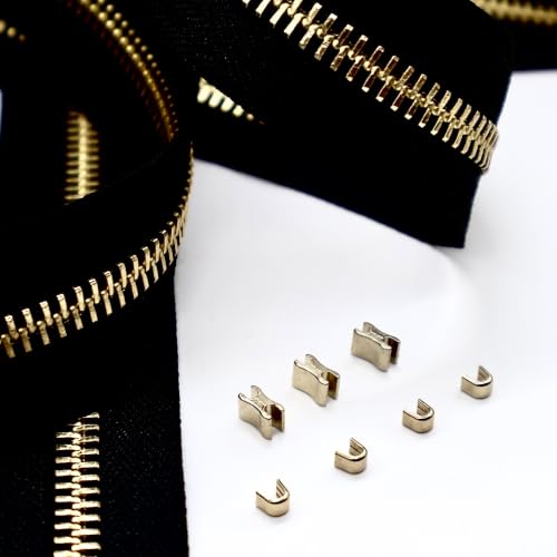 #8 Heavy Duty Metal Zipper by the Yard 3 Yards with 5 Sliders 10 Top Stops and 5 Bottom Stops for Tents Backpacks Outdoor Gear Cushion Covers DIY Pouches and Home Decor(Black/Gold Teeth) - color: Black/Gold Teeth