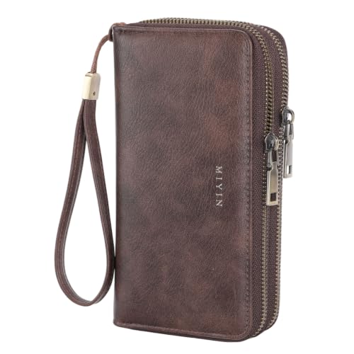 GOIACII Wristlet Wallets for Women 2 Zip Around Ladies Clutch Coffee Brown | RFID Blocking, Vegan Leather, Large Capacity, Credit Card Holder, Phone Holder Purse - color: Coffee Brown