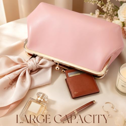 Women's Kiss Lock Bag Evening Clutch Purses Kiss Clasp Crossbody Bag Handbag Formal Evening Purse Messenger - color: Pink