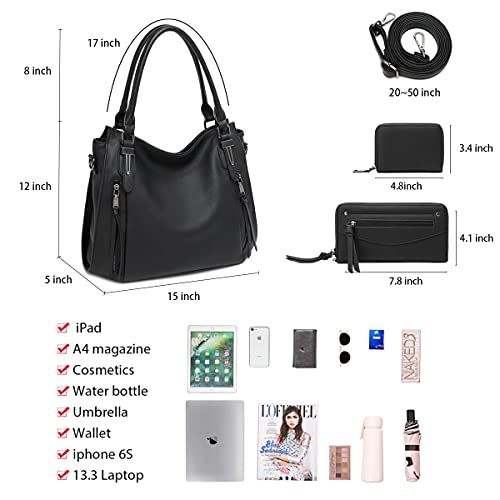 lapsting Hobo Bags for Women Handbags Purse Ladies Boho Shoulder Bag Crossbody Purses Faux Leather - color: G - 15inch Black - Black Metal