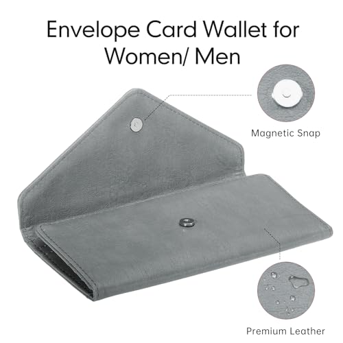 RFID Blocking Trifold Wallet for Women and Men, Vegan Leather Ultra Slim Envelope Style Multi-Card Holder with 2 ID Windows, Zippered Coin Pocket, Grey - color: Grey
