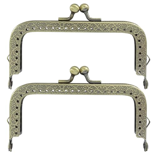 Zorveiio 2 Pcs 10.5cm Metal Kiss Clasp Purse Frame Lock | Arch Square Frame, For Bag Making, DIY Sewing Craft, Wallets & Handles Bags - color: Bronze-2PCS, size: 10.5cm