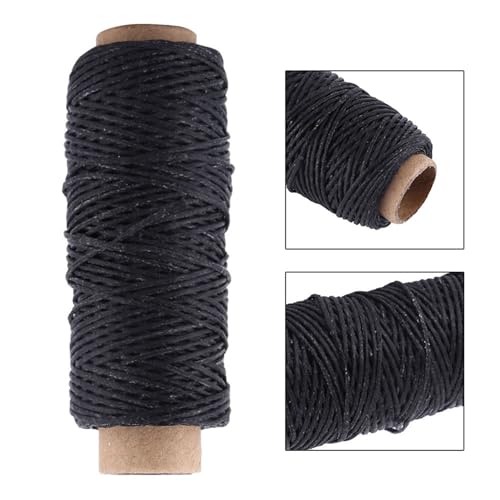 2PCS Waxed Thread, Wax String Waxed Twine Waxed Linen Thread Leather Yarn Waxed Thread for Leather Wax Thread for Leather Sewing 150D 50m (Black) - color: Black