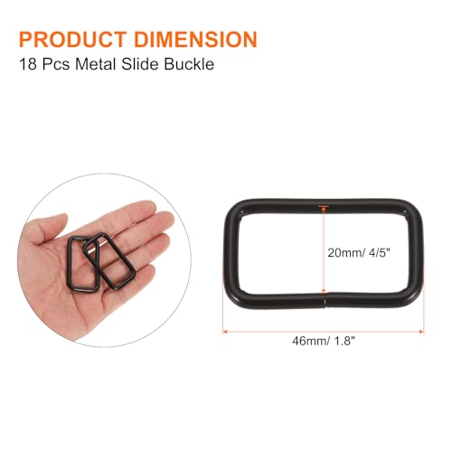 18Pcs Metal Rectangle Ring Buckles, 4/5" x 1 1/2" Square Strap Webbing Belt Rings for Camping Dog Luggage Belt Craft DIY Accessories, Black