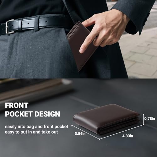 GNDR Wallet For Men RFID Blocking Coffee Wallets Bifold Faux Leather Card Holder Front Pocket Mens Accessories With Gift Box - color: Coffee-03