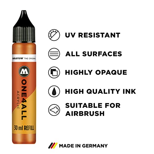 MOLOTOW ONE4ALL Acrylic Paint Refill ONE4ALL Paint Marker, Signal Black, 30ml Bottle, 1 Each (693.180), 1.01 Fl Oz (Pack of 1) - size: 1 Count (Pack of 1), style: Signal Black