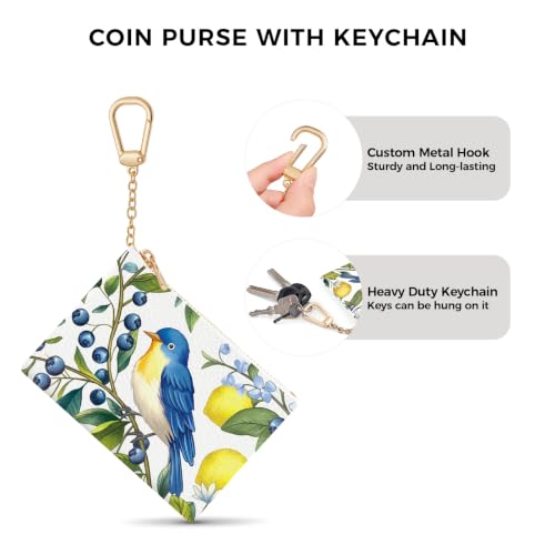 Bird Keychain Coin Purse for Women, Small Change Pouch Key Chain | Zipper Purse, Little Tiny Zip Pocket, PU Leather, Travel Wallet for Girls, Cute Coin Holder, Key Ring, Ladies Women Gifts - color: Hummingbird