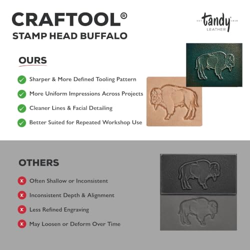 Tandy Leather Craftool Buffalo 3D Stamp - Buffalo Leather Stamp Tool for Western Tooling, Leathercraft, and Custom Handmade Designs - Leather Stamp for Wallets, Belts, Bags, Keychains