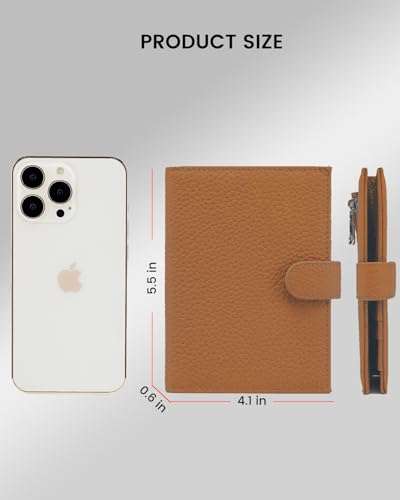 Karmiir RFID Passport Holder Travel Wallet Compact for Women, Leather Passport Wallet with Card Holders,Zippered Coins Pocket and Cash Compartment, Brown - color: Bright Brown