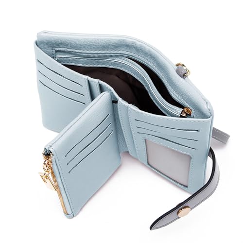 TPKUENL Wallets for Women Small Bifold Rfid Leather Zipper Coin Pocket Wrist Strap(Blue) - color: Blue
