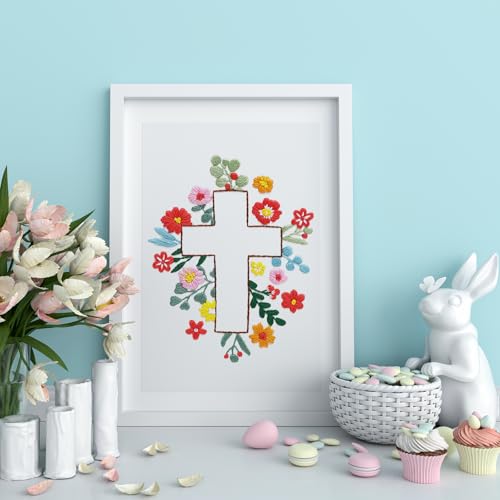 Louise Maelys Cross Embroidery Kit for Beginner(Easter Jesus) | Cross Embroidery Starter Kit With Stamped Fabric, Hoop, Threads, Needles And Instructions For Adults,Easy Needlepoint,Gifts - color: Easter