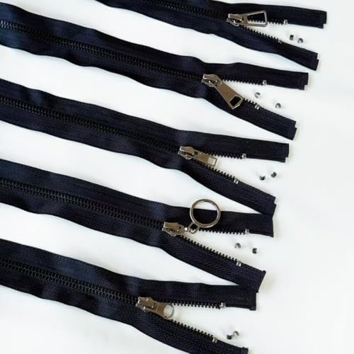 #5 Heavy Duty Metal Zipper 5 Pieces 1 Yard Long Each(Black/Black Teeth) - color: Black/Black Teeth