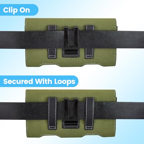 Mopaclle Nylon Phone Holster with Heavy Duty Metal Belt Clip and Card Holder, Compatible with Samsung Galaxy S26/S25/S24/S23/S22 Ultra, Note 20/10 Series, and A17/A17F/M17 Series - Green - color: Nylon-Army green, size: XL(6.85x3.6x0.75)