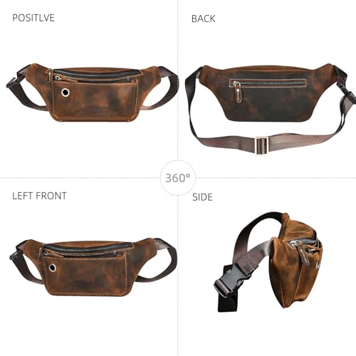 Water Resistant Canvas + Leather Hiking Riding Travel Fanny Waist Pack Small Phone Pouch For Men Women FB811-29 (W-8138-Brown) - color: W-8138-Brown