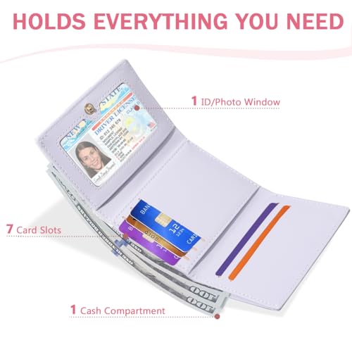 Trendlooks Cute Coquette Bow Small Wallet for Women Girls | Mini Wallet, 7 Card Slots, ID Window, Cash Slot - color: PURPLE