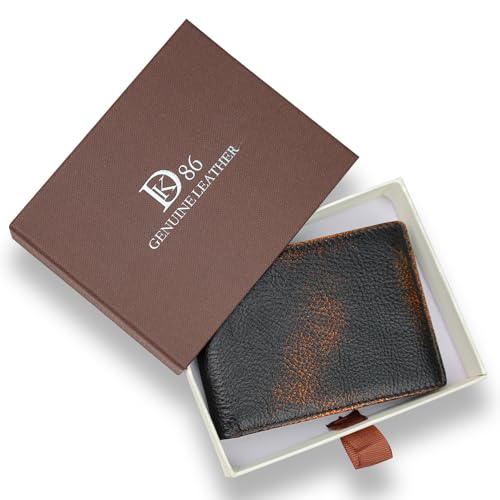 DK86 Wallet for Men Slim Rfid Bifold Genuine Leather 2 ID Window With Gift Box (black brown) - color: black brown