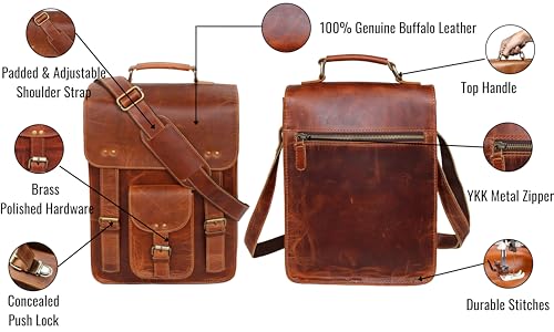 jaald Genuine Leather Messenger Bag Vintage Laptop Crossbody Bag Satchel Man Purse Shoulder Bag for man woman office bag - style: 15 Inches Brown