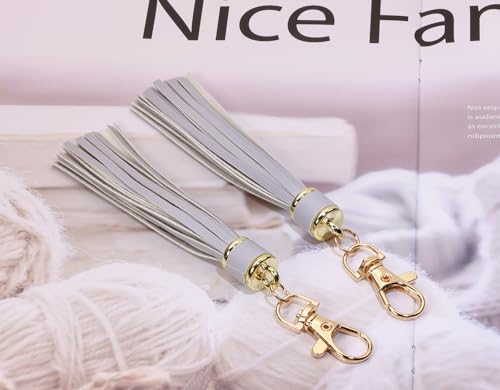 Penta Angel 2Pcs 5.9'' Large PU Leather Tassel with Lobster Swivel Keychain Pendant for Handbag Backpack Jewelry Making(Gray) - color: Grey