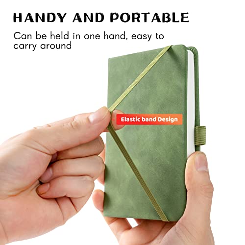 2Pack Pocket Notebook Small Notebook Journal Notebook 4 inches x 5.7 inches 200 Pages Leather Cover With Pen Holder Page Marker Ribbons (Green-withpen) - color: Green-withpen