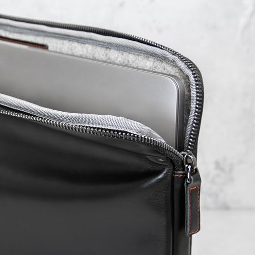 Casemade Real Leather Laptop Case/Zipped Folio Bag with Inner Pocket & Wool Lining Compatible with Apple MacBook, HP, Dell, Asus, Levovo (14 Inch - Black) - color: Black, size: 14 Inch
