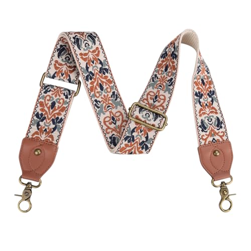 Purse Strap Replacement Crossbody Adjustable Bag Strap Retro Jacquard Embroidery Wide Shoulder Strap for Women Handbags - color: Navy Brown Flowers