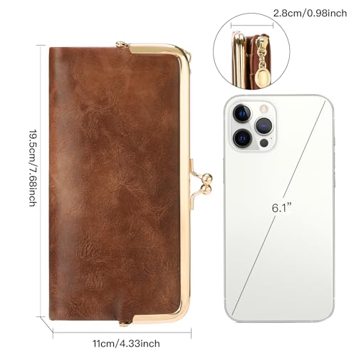 GOIACII Womens Wallet Kiss Lock Bifold Leather Wallets for Women Brown - color: A02 Brown