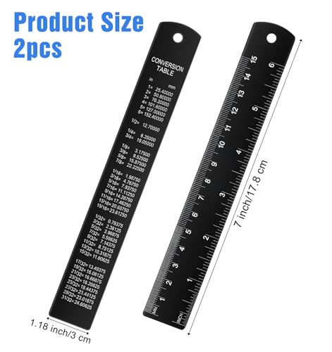 2 Pack 6 Inch Metal Ruler, Metal Ruler 6 Inch, Measuring Tool