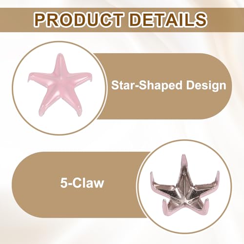 uxcell 100Pcs Metal Star Studs Claw, 10mm 5-Claw Punk Studs Rivets Spikes Nail Head Leather Rivets for DIY Crafts Clothing Leathercraft Bag Shoes, Pink - color: Pink, size: 10mm