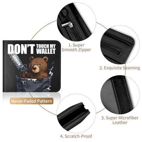 Bistup Teen Boys Cool Wallet - Men Mens Don't Touch My Wallet Leather Credit Id Card Cash Holder Man Black Rfid Blocking Zipper Wallets With Coin Pocket Id Window Aesthetic Teen Boy Male Youth Guys - color: Cowboy Bear