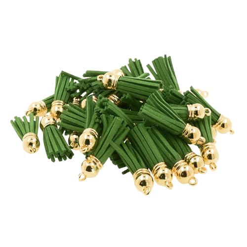 Mandala Crafts Gold Cap Green Faux Suede Leather Tassels, 100 PCs - color: Gold Cap Green Suede