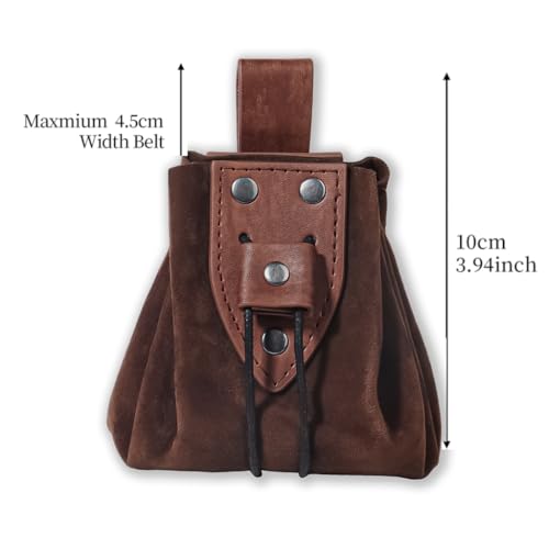 Medieval Faux Leather Drawstring Pouch Vintage Rivets Belt Pouch Coin Purse Dice Bag For LARP Ren Faire (Brown B) - color: Brown B