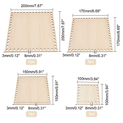PH PandaHall 4 Sizes Crochet Basket Bottom Square Wooden Basket Bottom | 10/15/17/20cm Wood Base Bag Bottoms Shaper for Knitting Crochet Basket Bag Yarn Weaving Crafts Making, 8mm Hole