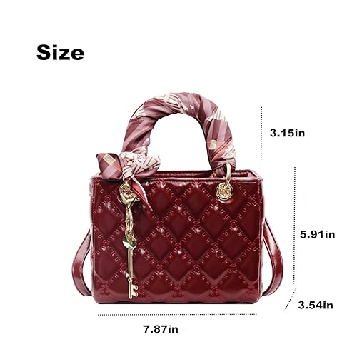 Quilted Square Box Bag for Women, Vegan Leather Vanity Purse - color: Burgundy