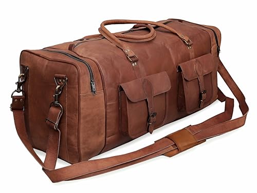 Leather Duffle Bag for Men Luggage Handmade Travel Bag Carry On Luggage Weekender Bags Overnight Gym Sports Cabin Holdall Bag For Airplanes Men And Women (30 Inch Brown) - size: 30 inch
