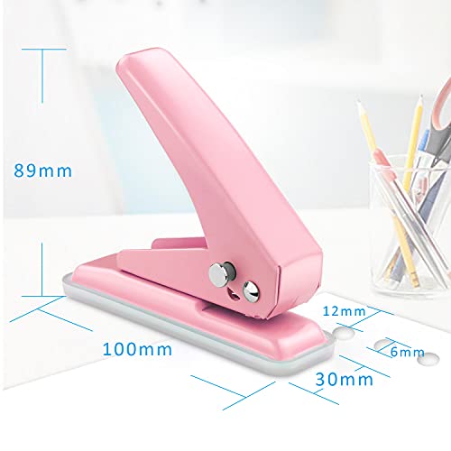 Single Hole Puncher, 1/4" Hole, 20 Sheet Capacity, Pink, 1 Pack | Metal Paper Punch with Skid-Resistant Base, for Paper, Chipboard, Art Project - color: Pink