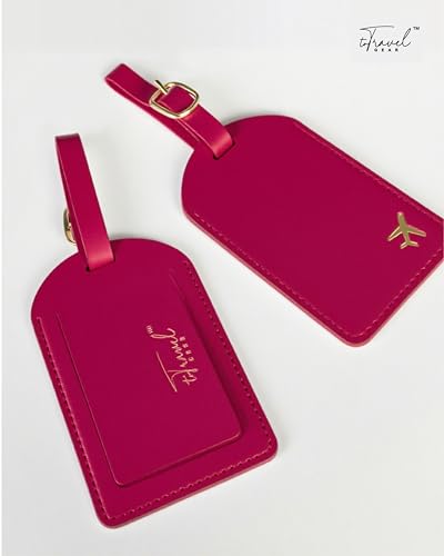 Luggage Tags for Suitcases, PU Leather Travel Tags for Luggage - color: Wine Red