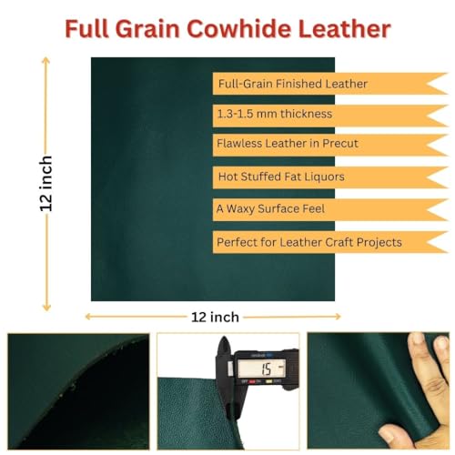 Genuine Leather Hide | 1.3-1.5 mm Thick | Full Grain Leather Sheet & Pieces for LeatherCrafting and Leatherworking Projects by Kozmo (Charcoal Green-Litchi Embossed, 12"X12") - color: Charcoal Green-litchi Embossed, size: 12"X12"