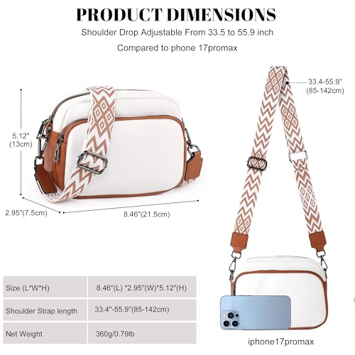 TANTOMI Small Crossbody Bag for Women, Vegan Leather Handbags Shoulder Bag for Travel, Cross Body Purse with Adjustable Strap - color: 2-white/Light Brown