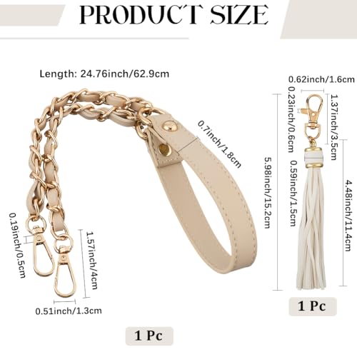 PU Leather Purse Chain Strap with Tassel Pendant 25 Inch Microfiber Leather Bag Chain Replacement Flat Handbag Handle for Women Shoulder Crossbody Bag Handbag DIY Crafts(Beige Gold) - color: Beige