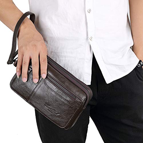 Leather Clutch Purse Wallet Men Wrist Bag - color: #00coffee