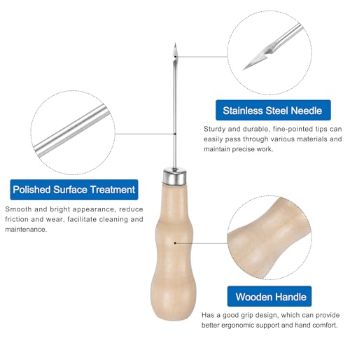HARFINGTON 3pcs Handwork Sewing Awl Reed Wood Hook Head Awl Leather Punch Hole Tool with Wooden Handle Scratch for Broken Wire Make Mark Drilling Stitching Repair and DIY Handmade, Log Color | Reed Wood Hook Head Awl with Wooden Handle Scratch for Broken