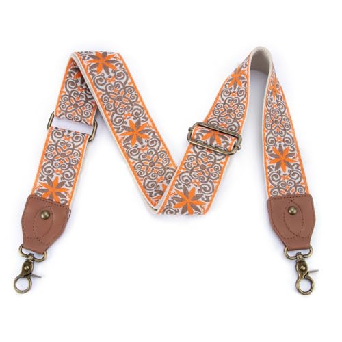 Purse Strap Replacement Crossbody Adjustable Bag Strap Retro Jacquard Embroidery Wide Shoulder Strap for Women Handbags - color: Orange Flower