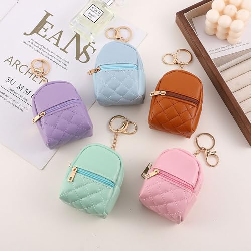 Mini Backpack Cute Cosmetic Bag for Women, Creative Cute Pendant Keychain Key-chains Keyrings PU Leather Makeup Bag Key Lipstick Card Holder Data Cable Organizer Zipper Pouch - color: Brown