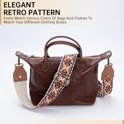 Purse Strap Replacement Crossbody Adjustable Bag Strap Retro Jacquard Embroidery Wide Shoulder Strap for Women Handbags - color: Orange-black Flower