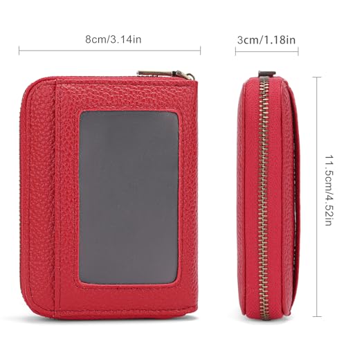 SENDEFN Leather Wallet Women RFID Blocking Small Compact Wallets Credit Card Holder with ID Window - color: A-Red