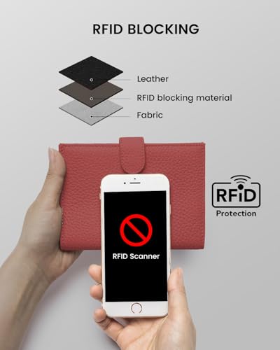 Karmiir RFID Passport Holder Travel Wallet for Women, Leather Passport Cover Wallet with Card Holders SIM Slots,Zippered Coins Pocket and Cash Slot Slim Compact Travel Wallet (Brick Red) - color: Brick Red