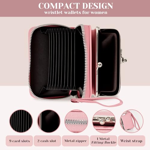 Women's Wristlet Wallet, Card Holder & Coin Purse, Small Change Purse | Small change purse for coins, small coin purse for women, wrist wallets for women, coin pouch, zip no kiss lock coin purses - color: Pink
