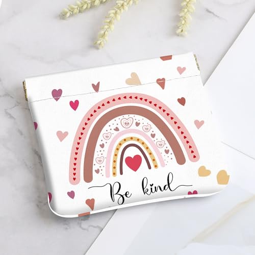 2Pcs PU Leather Small Squeeze Coin Purse Pouch Mini coin Bag Unique And Cute Wallet Cosmetic Bags Change Bag For Women Girls Men （Heart and Rainbow1 - color: Heart and Rainbow1
